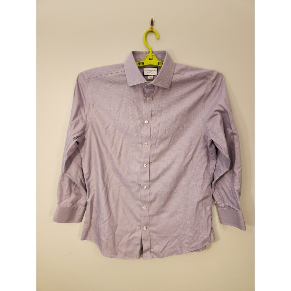Charles Tyrwhitt 100% Cotton Shirt Mens 17 34 Large Purple Geometric Long Sleeve - Picture 3 of 12